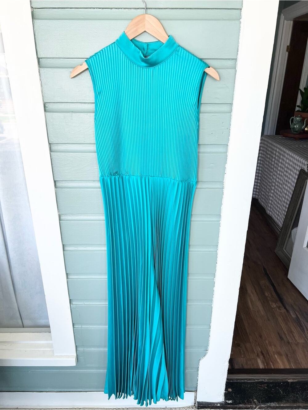 Angela Davis NWT teal pleated wide leg jumpsuit discocore disco fairy retro